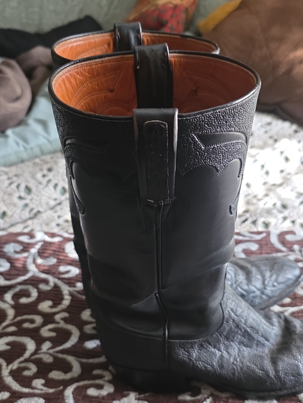 Vintage Mens Lucchese Black Leather Western Boots - Picture 8 of 9